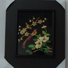 Картина с соломкой 35х40 см. Цветы, 2 птички (цв.) 